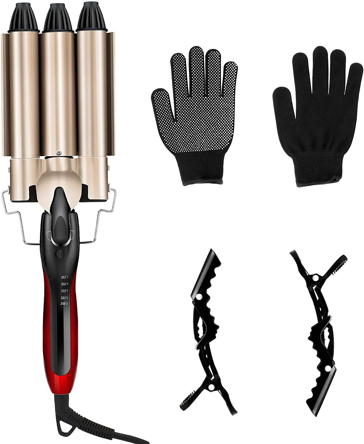 Three Barrel Curling Iron Wand with LCD Temperature Display Desi Shopper