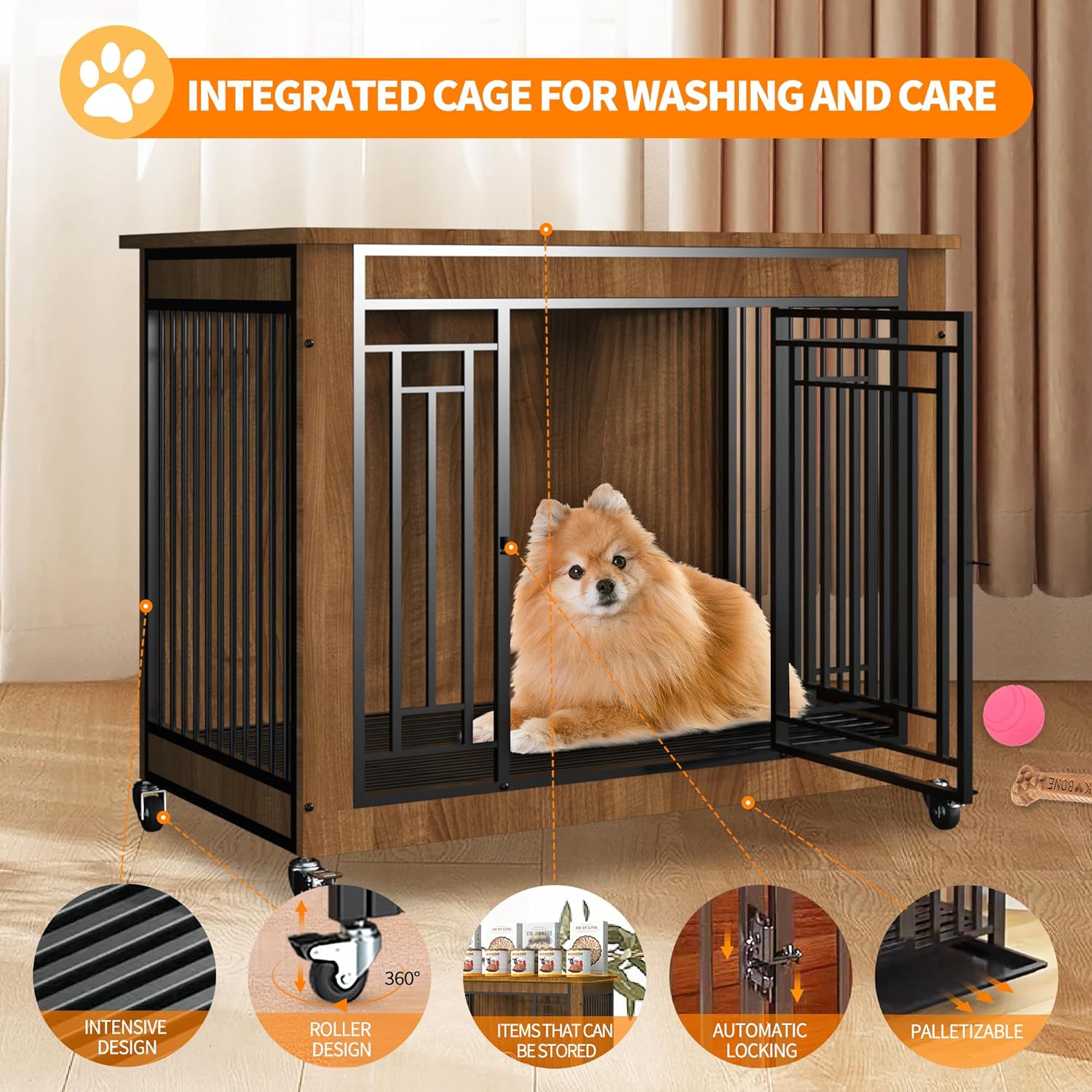 Side End Table Dog Crate for Large Dogs, Heavy Duty Dog Crate with